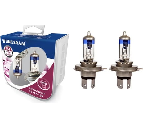 Лампы Tungsram H4 12V- 60/55W Megalight Ultra +90, упаковка 2 шт. 50440SXU PB2