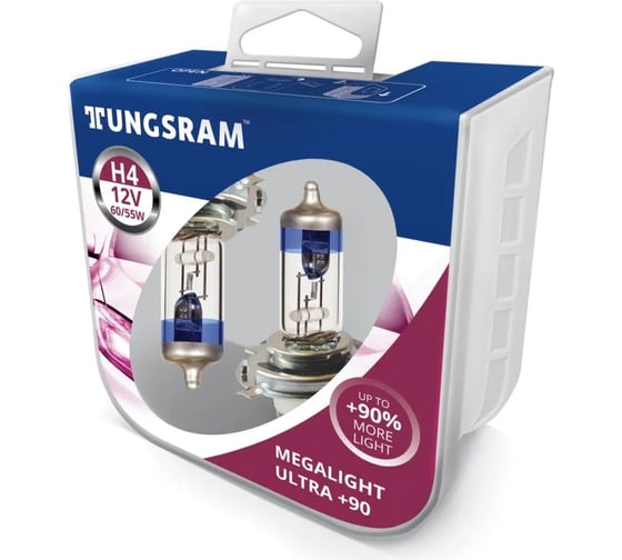 Лампы Tungsram H4 12V- 60/55W Megalight Ultra +90, упаковка 2 шт. 50440SXU PB2