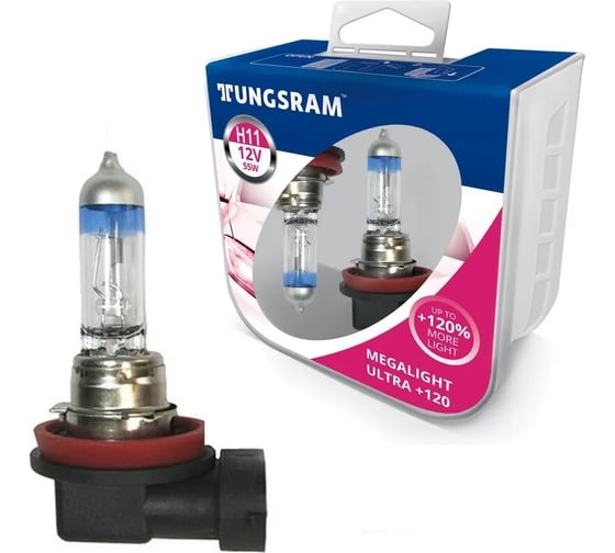 Лампы Tungsram H11 12V-55W Megalight Ultra +120, упаковка 2 шт. 53110SNU PB2 1