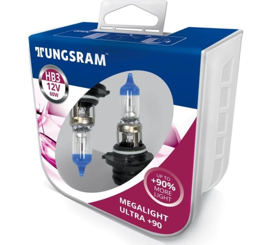 Лампы Tungsram HB3 12V- 60W Megalight Ultra +90, упаковка 2 шт. 9005XU PB2 1