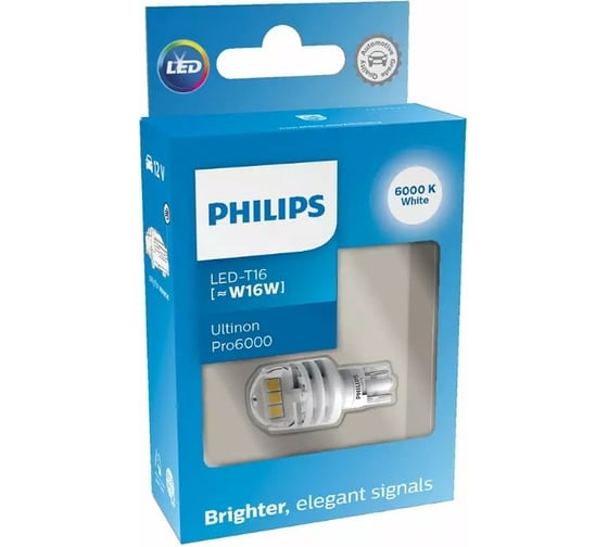 Автолампа PHILIPS W16W, W2.1x9.5d, LED, WHITE, Ultinon Pro6000, 6000 К, 250 Лм, 12 В 11067CU60X1 1