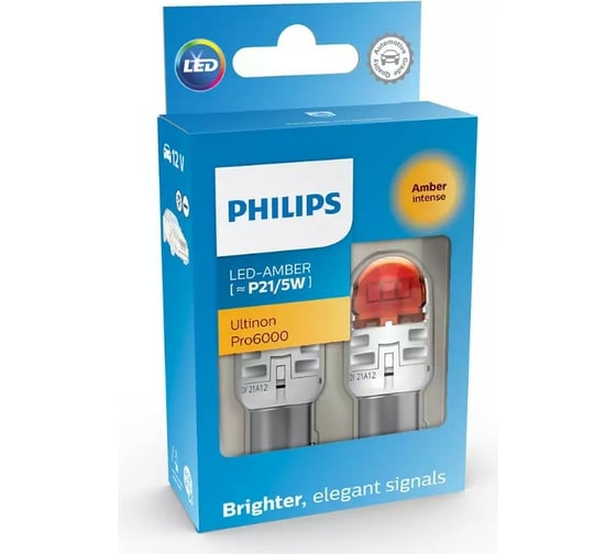Автолампа PHILIPS P21/5W, BAY15d, LED, AMBER, Ultinon Pro6000, 80/16 Лм, 12 В 11499AU60X2