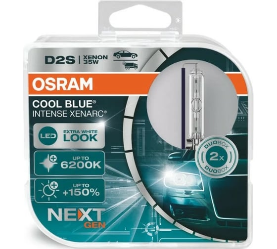 Автолампа Osram D2S, 35 Вт, P32d-2, XENON COOL BLUE INTENSE, 2 шт., 6200 K, 85 В 66240CBN-HCB