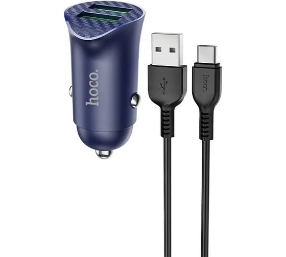 Автомобильная зарядка от прикуривателя Hoco Z39 QC3.0, два порта USB, 18W синий 819588