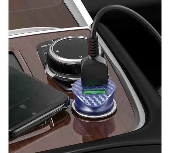 Автомобильная зарядка от прикуривателя Hoco Z39 QC3.0, два порта USB, 18W синий 819588
