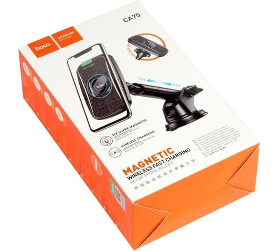 Автомобильный держатель Hoco CA75 Magnetic, беспроводная зарядка 15W, торпедо, черный 777976