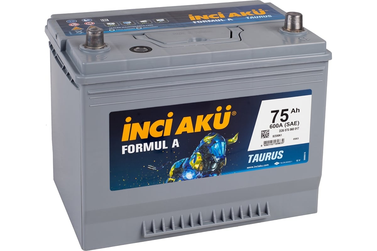 Аккумулятор INCI AKU Formul A 75R, 600 A, 264x175x220 мм 461375 - выгодная  цена, отзывы, характеристики, фото - купить в Москве и РФ