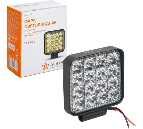 Светодиодная фара Airline квадратная, 16 LED рассеянный свет, 16 Вт, 83х83х22, 12/24 В ALED018