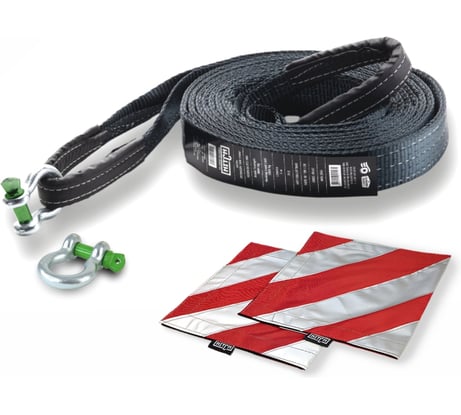 Буксировочный динамический трос HITCH prof лента, масса авто 3,3 т, разрывная 10 т, 6 м, 2 скобы SZ071511