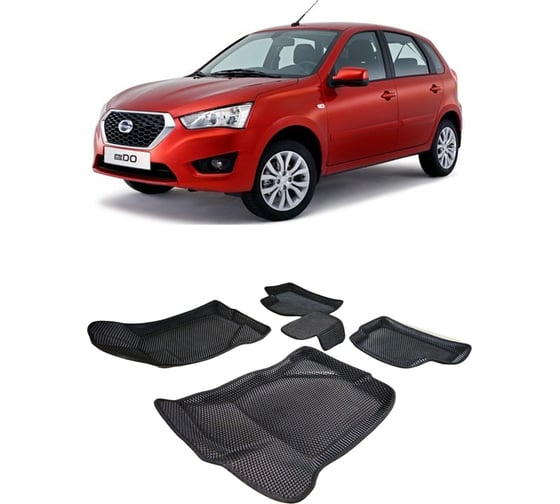 Ковры в салон автомобиля Eva Smart datsun mi-do пресс борта 2015 - 2021 эва сота коричневые c коричневой окантовкой 3573-A6A6-S 1