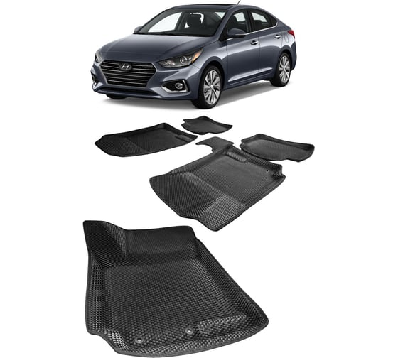 Ковры в салон автомобиля Eva Smart hyundai solaris ii седан пресс борта 2017 - эва сота серые c синей окантовкой 3607-B1B2-S 1