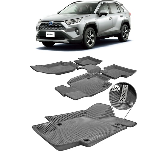 Ковры в салон автомобиля Eva Smart toyota rav 4 v (xa50) пресс борта 2018 - эва сота коричневые c черной окантовкой 3613-A6B5-S 1