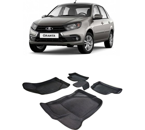 Ковры в салон автомобиля Eva Smart lada granta пресс борта 2011 - эва сота чёрные c черной окантовкой 3554-B5B5-S 1