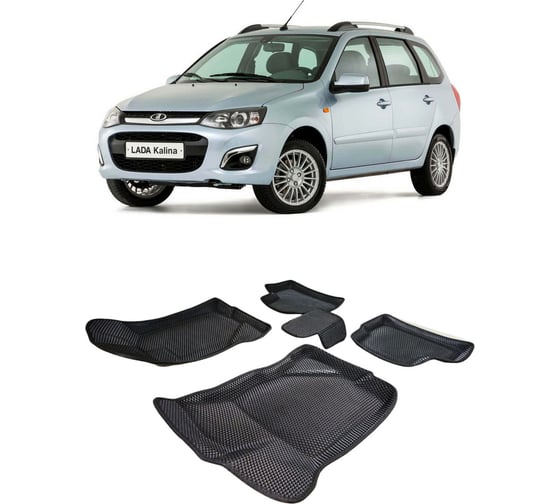 Ковры в салон автомобиля Eva Smart lada kalina пресс борта 2004 - 2018 эва сота коричневые c синей окантовкой 3571-A6B2-S 1