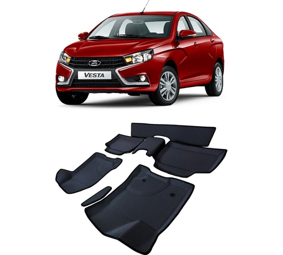 Ковры в салон автомобиля Eva Smart lada vesta пресс борта 2015 - эва сота бежевые c коричневой окантовкой 3591-A1A6-S 1