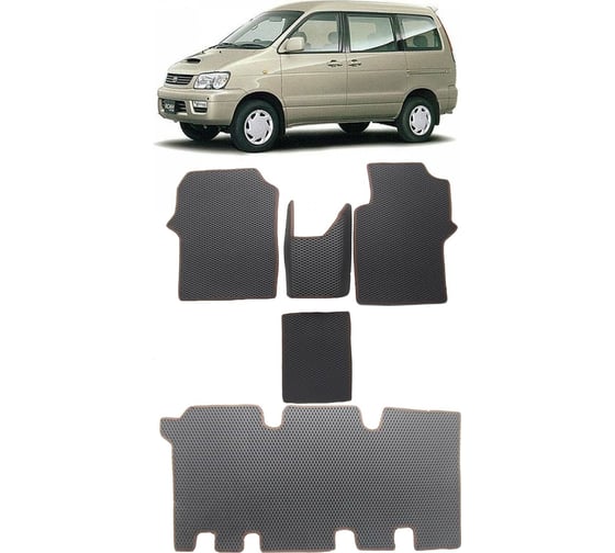 Ковры в салон автомобиля Eva Smart toyota town ace noah (r40, r50) правый руль 5мест 1998 - 2001 эва сота коричневые c красной окантовкой 3167-A6A7-S