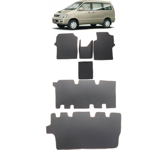 Ковры в салон автомобиля Eva Smart toyota town ace noah (r40, r50) правый руль 7мест 1998 - 2001 эва сота чёрные c красной окантовкой 3165-B5A7-S 1