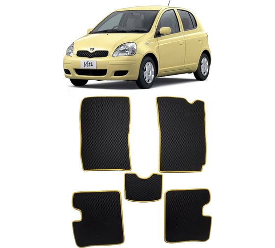 Ковры в салон автомобиля Eva Smart toyota vitz правый руль 1999 – 2005 эва сота бежевые c синей окантовкой 2851-A1B2-S 1