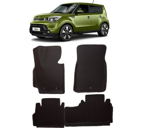 Ковры в салон автомобиля Eva Smart kia soul ii вариант макси 3d 2013 - 2019 эва сота серые c коричневой окантовкой 3287-B1A6-S 1