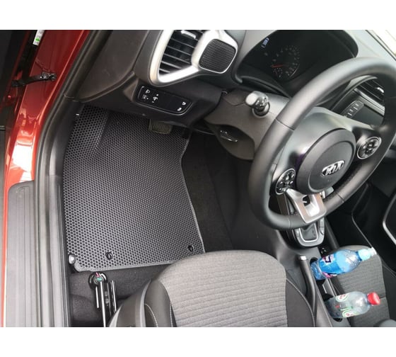 Ковры в салон автомобиля Eva Smart kia soul iii 2019 - эва сота чёрные c синей окантовкой 2892-B5B2-S