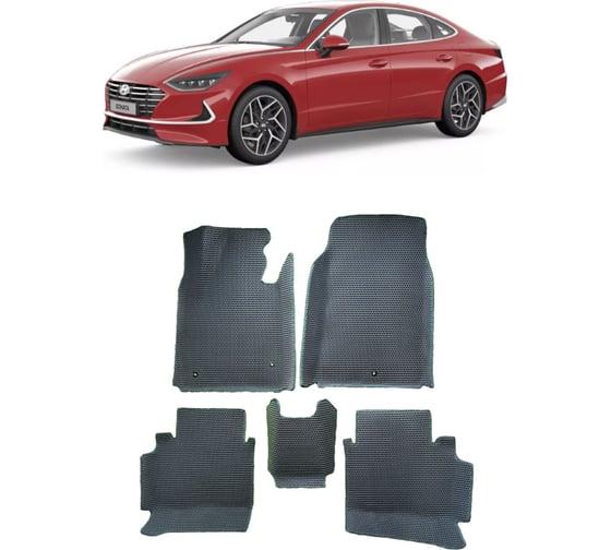 Ковры в салон автомобиля Eva Smart hyundai sonata viii вариант макси 3d 2019 - эва сота серые c красной окантовкой 3725-B1A7-S 1