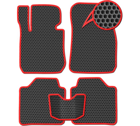 Ковры в салон автомобиля Eva Smart hyundai terracan i рестайлинг 2004 – 2007 эва сота чёрные c красной окантовкой 3814-B5A7-S 1