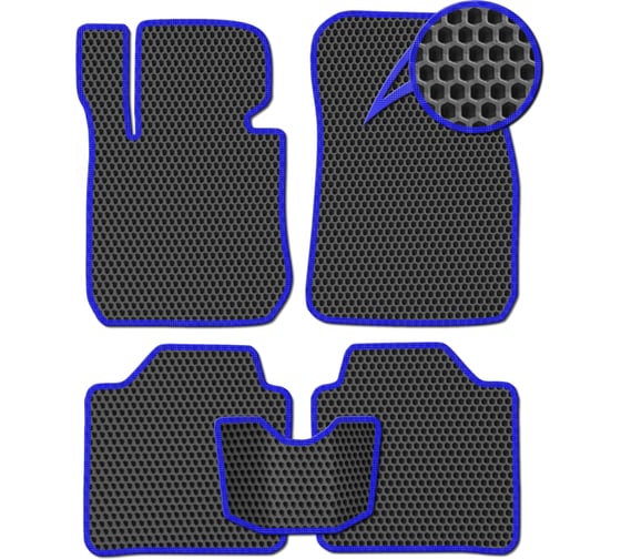 Ковры в салон автомобиля Eva Smart hyundai terracan i рестайлинг 2004 – 2007 эва сота чёрные c синей окантовкой 3814-B5B2-S 1