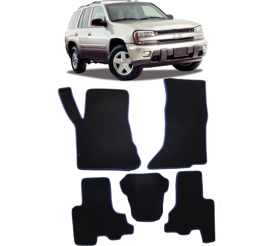 Ковры в салон автомобиля Eva Smart chevrolet trailblazer i 2001 - 2009 эва сота коричневые c синей окантовкой 2330-A6B2-S 1