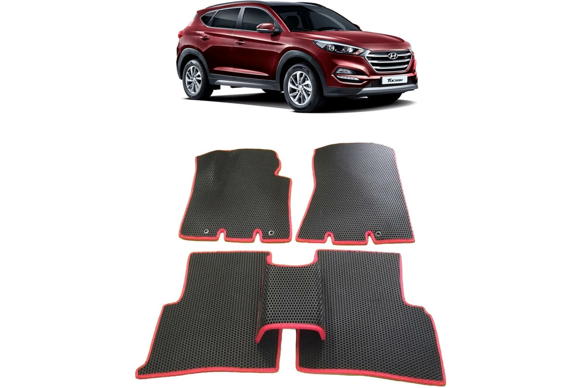 Ковры в салон автомобиля Eva Smart hyundai tucson iii 2015 - 2021 эва сота  серые c красной окантовкой 2002-B1A7-S - заказать в интернет-магазине:  цена, описание, отзывы.