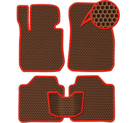 Ковры в салон автомобиля Eva Smart isuzu d-max ii 2012 - 2020 эва сота коричневые c красной окантовкой 3852-A6A7-S 1