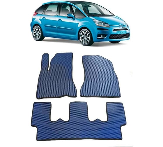 Ковры в салон автомобиля Eva Smart citroen c4 picasso i 7мест 2007 - 2014 эва сота чёрные c серой окантовкой 1150-B5B1-S 1