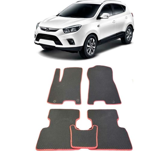 Ковры в салон автомобиля Eva Smart jac s5 (eagle) кроссовер 2013 - эва сота бежевые c коричневой окантовкой 1326-A1A6-S 1