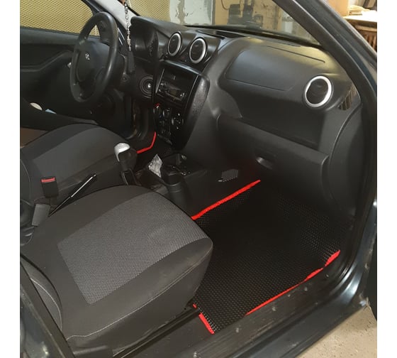 Ковры в салон автомобиля Eva Smart datsun on-do вариант макси 3d 2014 - 2021 эва сота чёрные c красной окантовкой 3047-B5A7-S 1