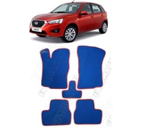 Ковры в салон автомобиля Eva Smart datsun mi-do 2015 - 2021 эва сота чёрные c синей окантовкой 2317-B5B2-S
