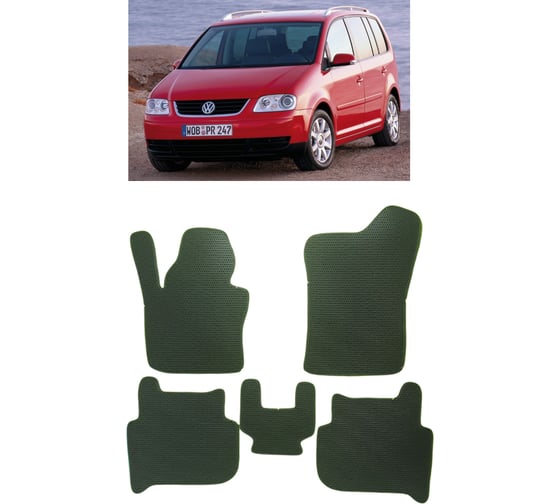 Ковры в салон автомобиля Eva Smart volkswagen touran i минивэн 2003 - 2006 эва сота чёрные c синей окантовкой 2241-B5B2-S 1