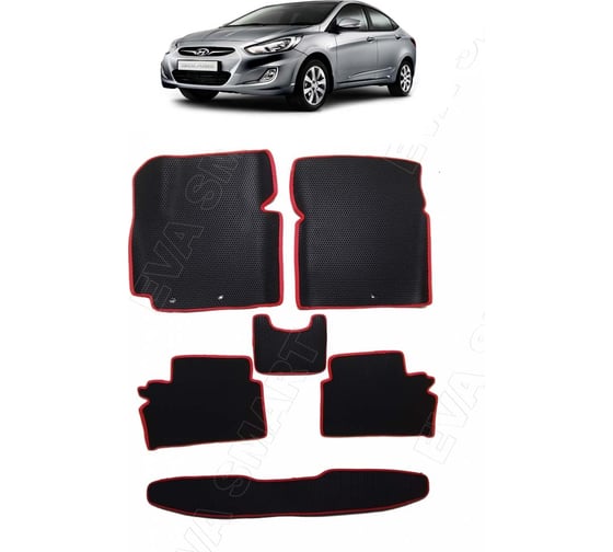 Ковры в салон автомобиля Eva Smart hyundai solaris i вариант макси 3d 2011 - 2017 эва сота чёрные c черной окантовкой 2691-B5B5-S 1