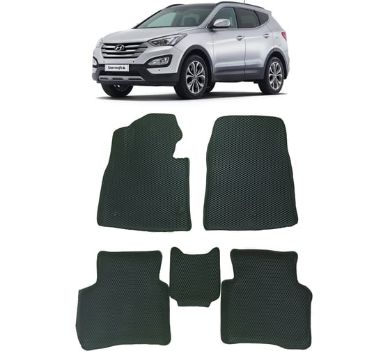 Ковры в салон автомобиля Eva Smart hyundai santa fe iii 5мест вариант макси 3d 2012 - 2018 эва сота коричневые c синей окантовкой 3451-A6B2-S 1