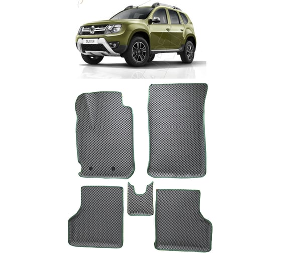 Ковры в салон автомобиля Eva Smart renault duster i рестайлинг вариант макси 3d 2015 - 2021 эва сота коричневые c синей окантовкой 3739-A6B2-S 1