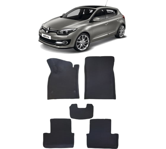 Ковры в салон автомобиля Eva Smart renault megane iii 5дв вариант макси 3d 2008 - 2016 эва сота чёрные c коричневой окантовкой 3887-B5A6-S 1