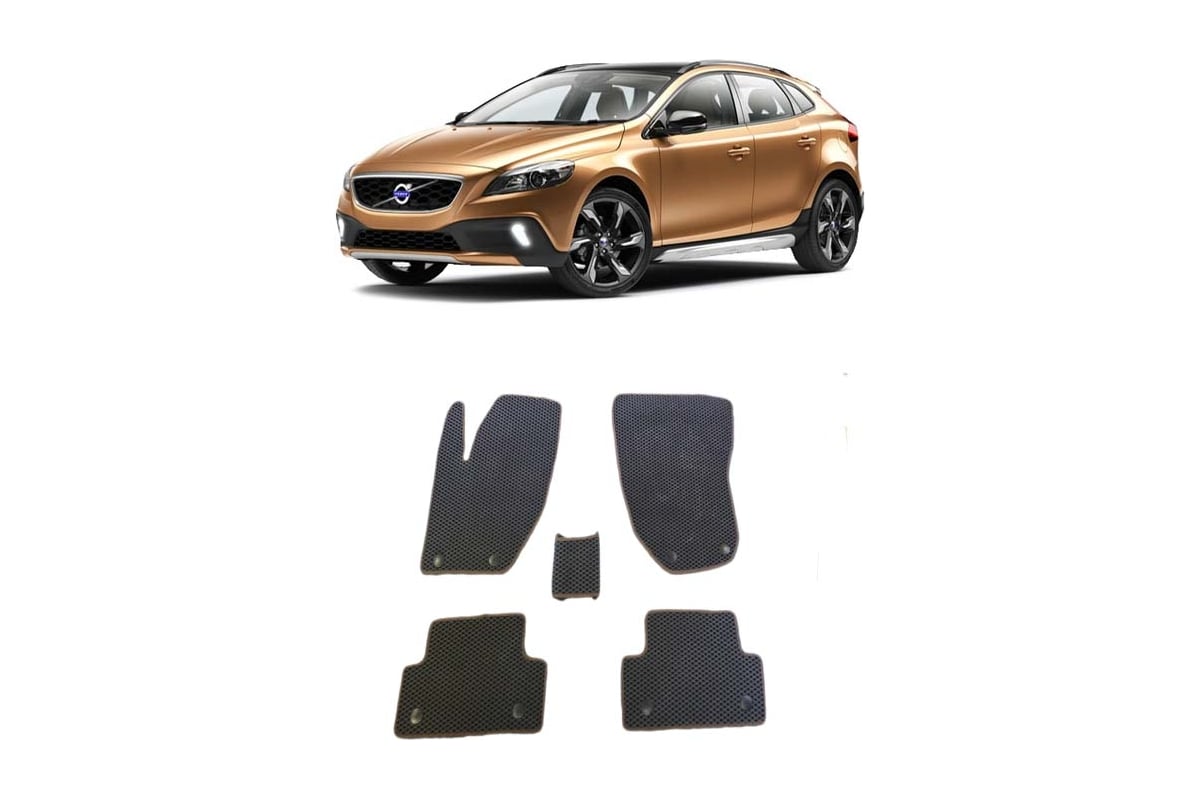 Ковры в салон автомобиля Eva Smart volvo v40 ii 2012 - 2019 эва сота бежевые  c синей окантовкой 1899-A1B2-S - заказать в интернет-магазине: цена,  описание, отзывов - 1.