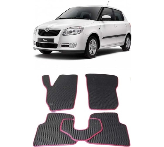 Ковры в салон автомобиля Eva Smart skoda fabia ii 2007 - 2014 эва сота серые c синей окантовкой 1720-B1B2-S 1