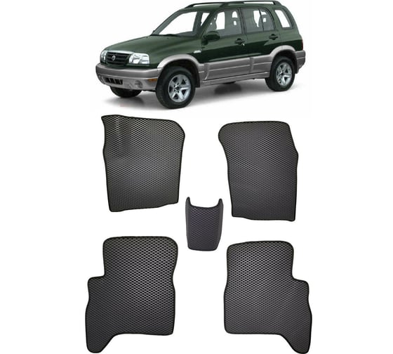 Ковры в салон автомобиля Eva Smart suzuki grand vitara ft 5дв рестайлинг 2000 - 2006 эва сота коричневые c красной окантовкой 2937-A6A7-S 1