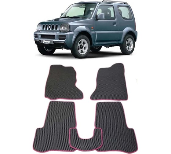 Ковры в салон автомобиля Eva Smart suzuki jimny jb43 1998 - 2019 эва сота чёрные c коричневой окантовкой 1777-B5A6-S