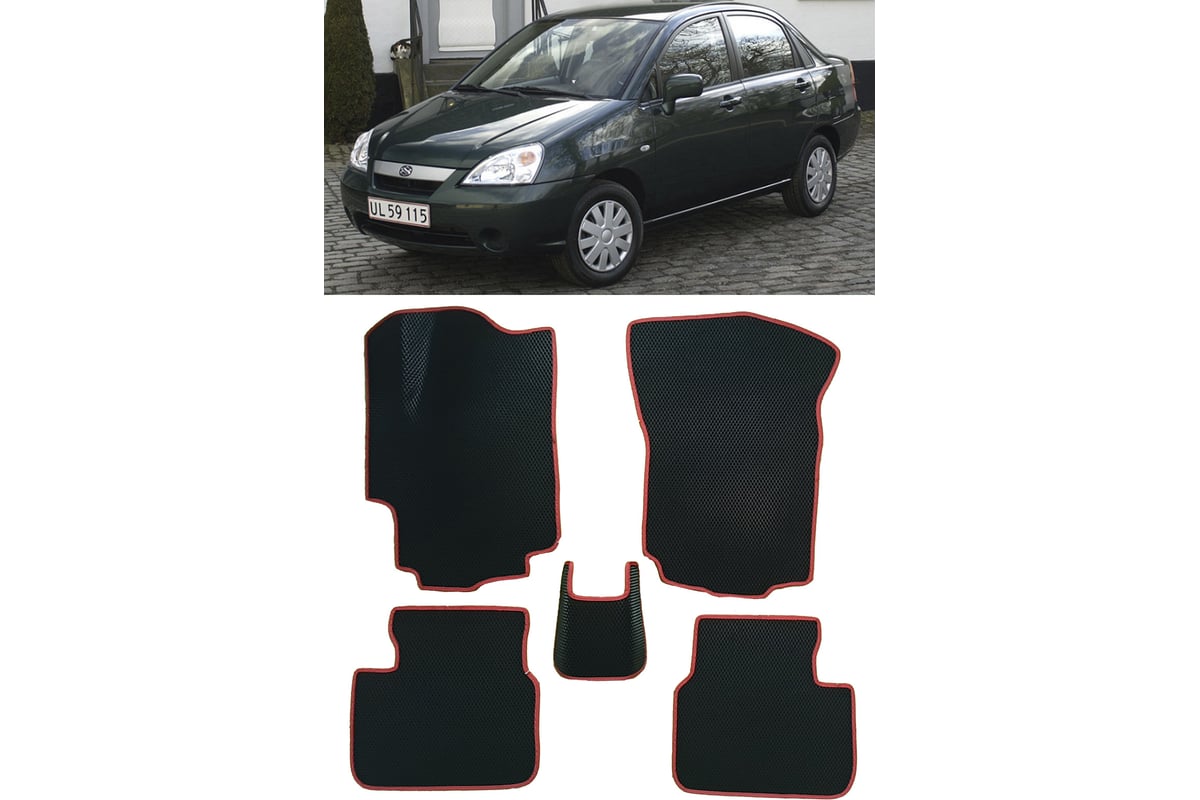 Ковры в салон автомобиля Eva Smart suzuki liana i 2001 - 2006 эва сота  коричневые c синей окантовкой 3497-A6B2-S - заказать в интернет-магазине:  цена, описание, отзывы.