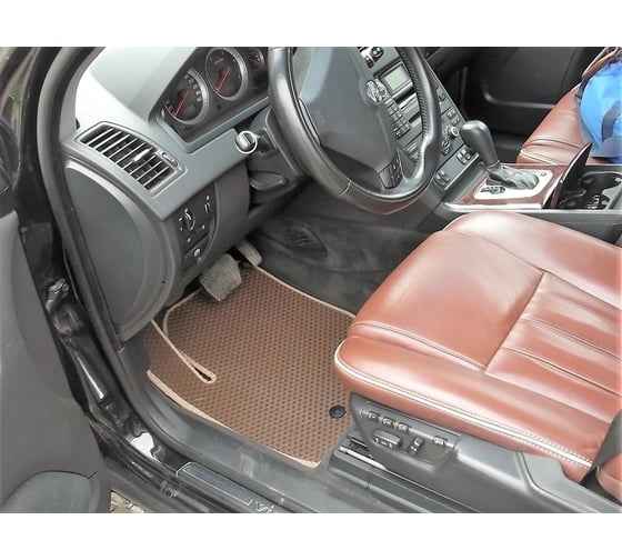 Ковры в салон автомобиля Eva Smart volvo xc90 ii 7мест 2014 - эва сота коричневые c синей окантовкой 1909-A6B2-S