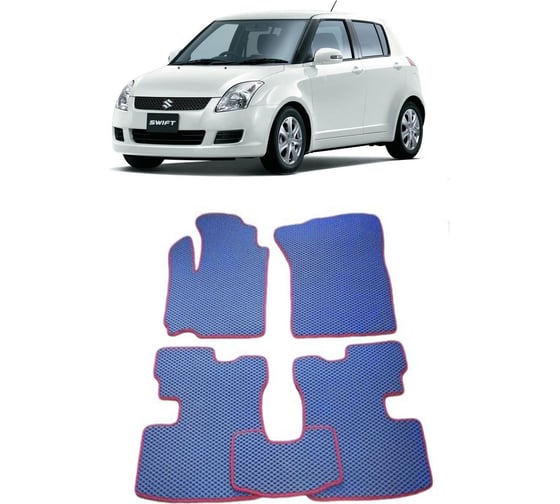 Ковры в салон автомобиля Eva Smart suzuki swift iii 2004 - 2010 эва сота чёрные c синей окантовкой 1779-B5B2-S 1