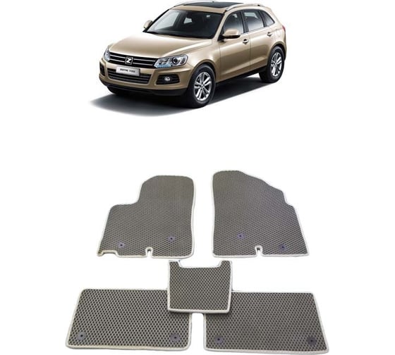 Ковры в салон автомобиля Eva Smart zotye t600 2013 - эва сота серые c синей окантовкой 2376-B1B2-S