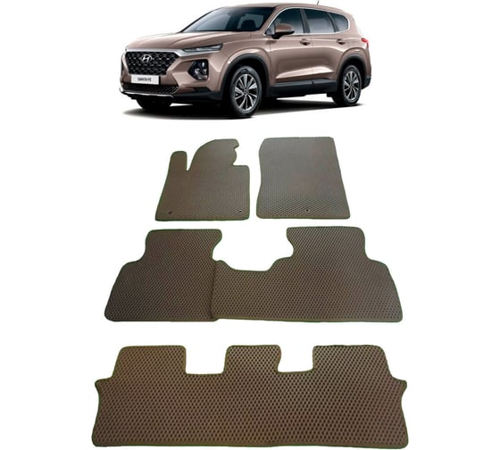 Ковры в салон автомобиля Eva Smart hyundai santa fe iv 7мест 2018 - эва сота бежевые c серой окантовкой 2727-A1B1-S 1