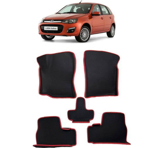 Ковры в салон автомобиля Eva Smart lada kalina вариант макси 3d 2004 - 2018 эва сота серые c синей окантовкой 3046-B1B2-S 1