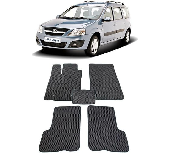 Ковры в салон автомобиля Eva Smart lada largus 5мест 2012 - эва сота серые c черной окантовкой 1921-B1B5-S 1
